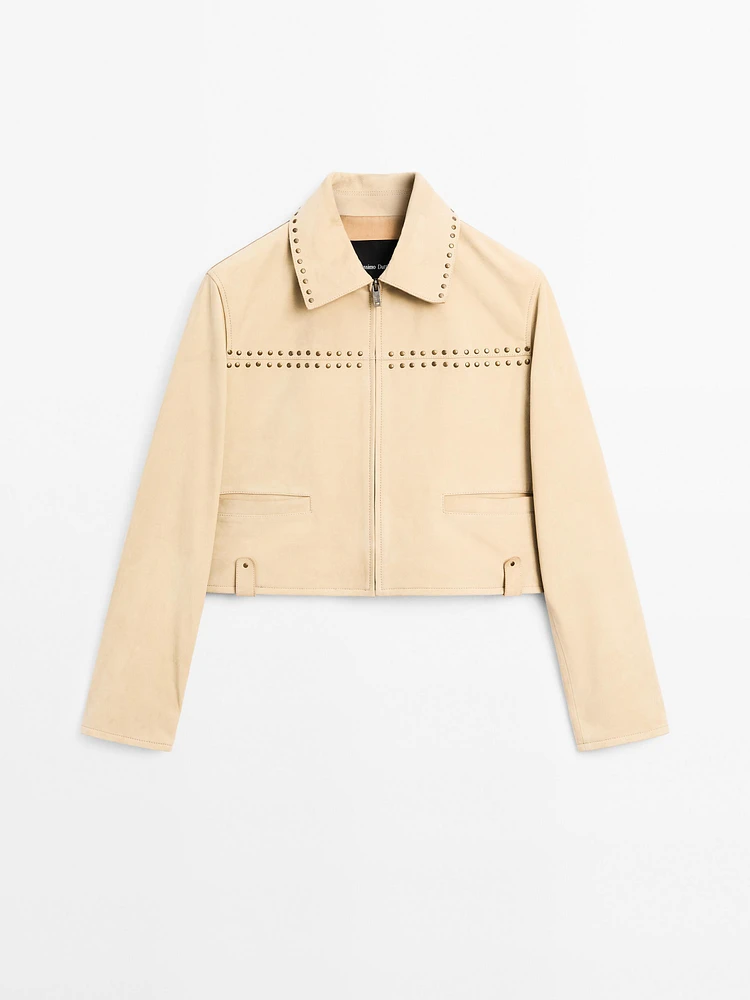 Short leather jacket with stud details