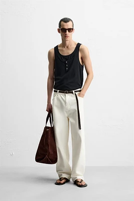 DOUBLE NECK BUTTON TANK TOP