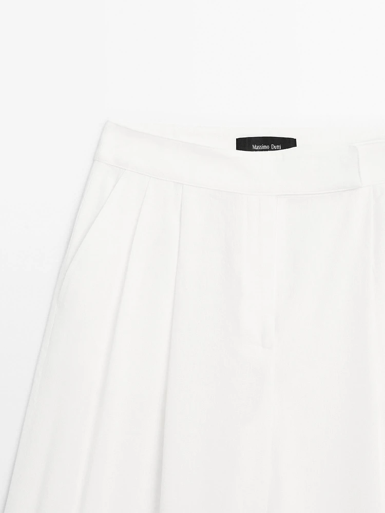 Linen blend darted palazzo trousers