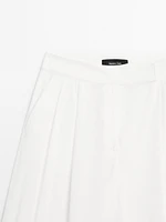 Linen blend darted palazzo trousers