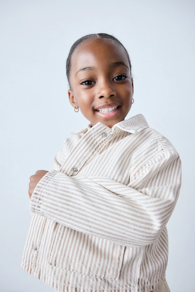 STRIPED TWILL JACKET WITH BOWS