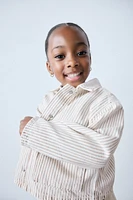 STRIPED TWILL JACKET WITH BOWS