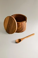 WOODEN SUGAR BOWL WITH SPOON