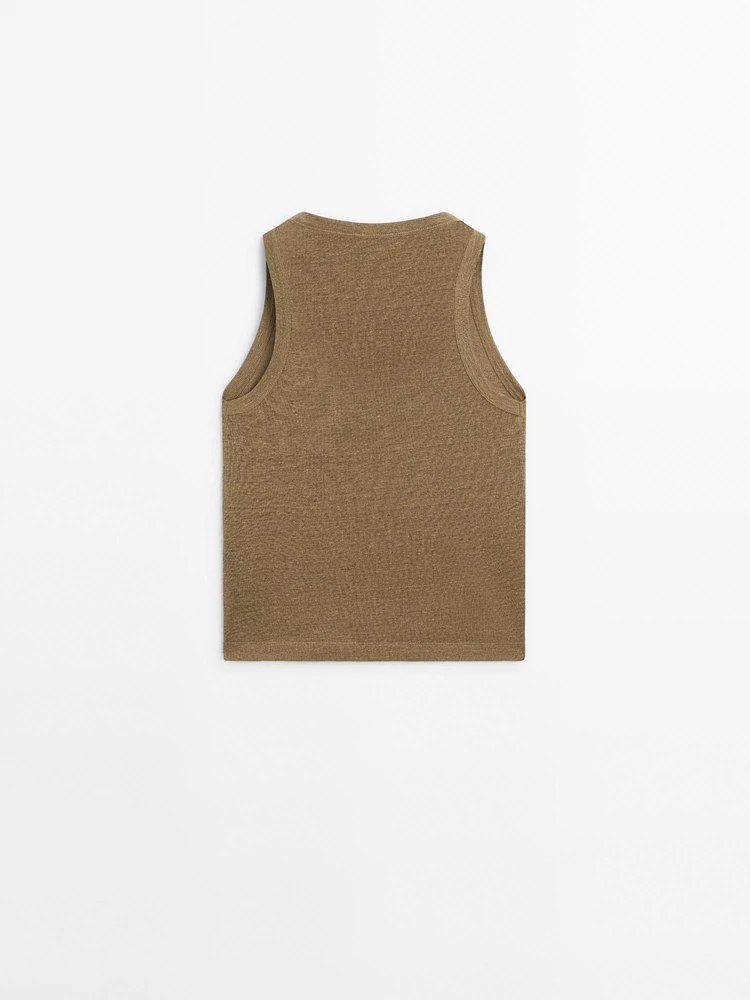 100% linen V-neck knit top