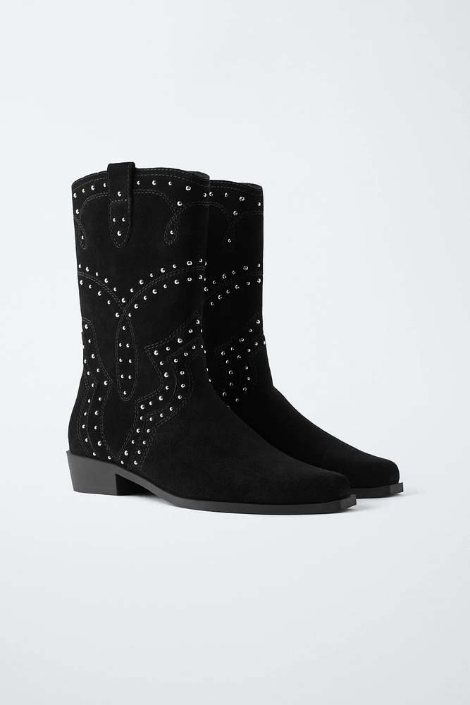 STUDDED SUEDE COWBOY BOOTS