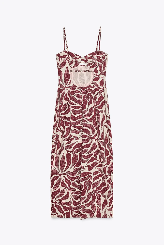 PRINTED RUSTIC LINEN MIDI DRESS