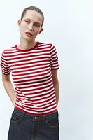 STRIPED SHORT SLEEVE KNIT TOP