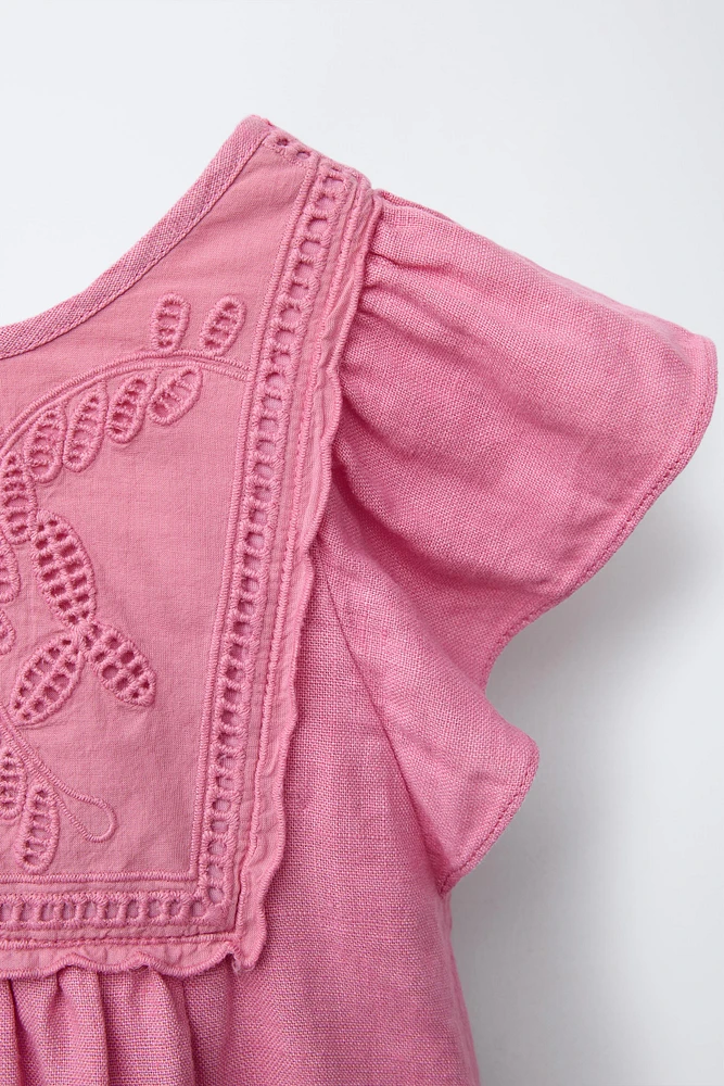 100% LINEN EMBROIDERED PATCH DRESS