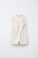 COMBI-SHORT EN SERGÉ AVEC NŒUDS BRODÉS