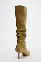 RUCHED SPLIT LEATHER HEELED BOOTS