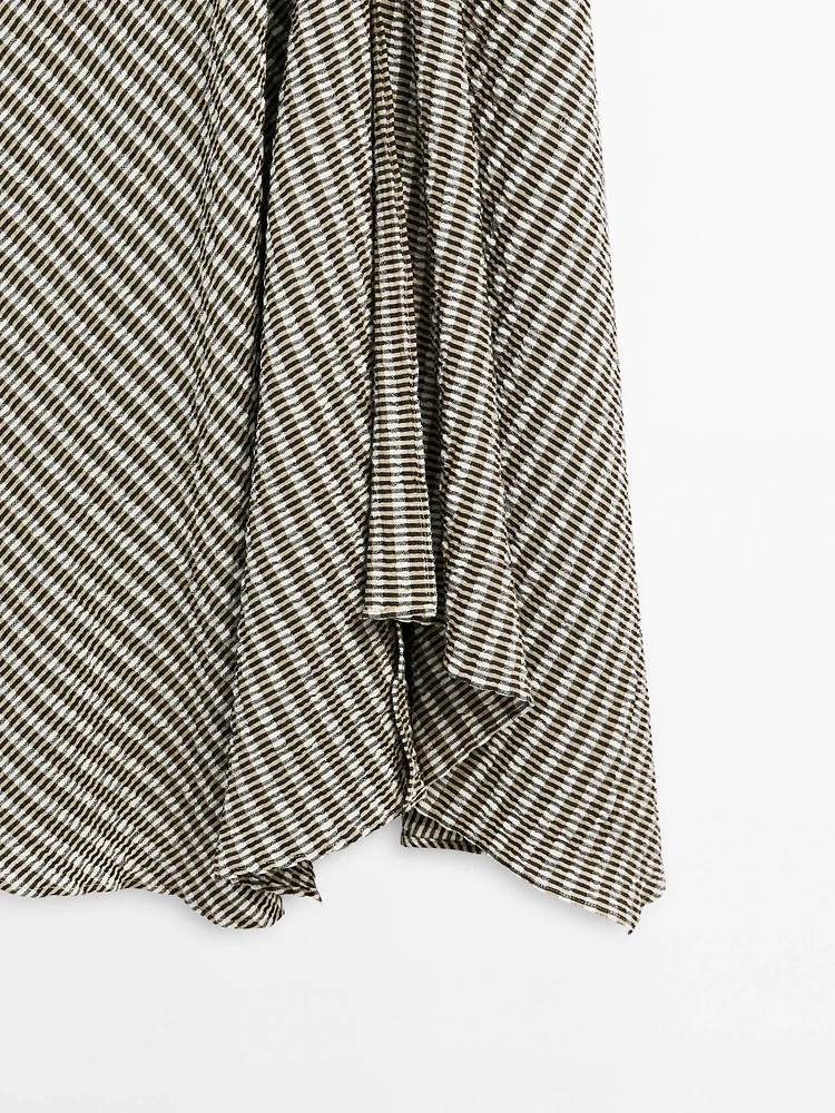 Long check cotton flounce dress