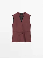 Veste longue sans manches rubans 100 % lin