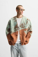 BRUSHED TEXTURE JACQUARD CARDIGAN