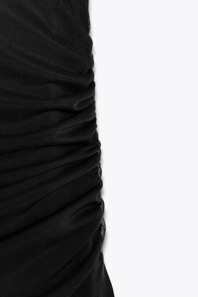 RUCHED TULLE DRESS