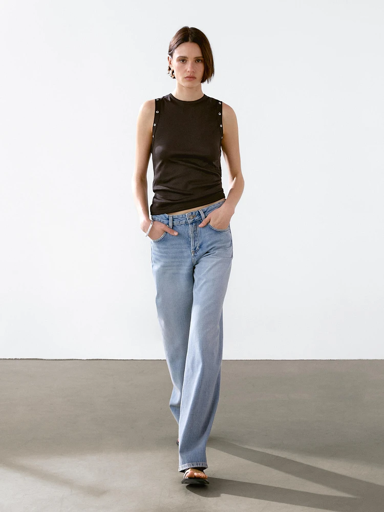 Cropped T-shirt with eyelets