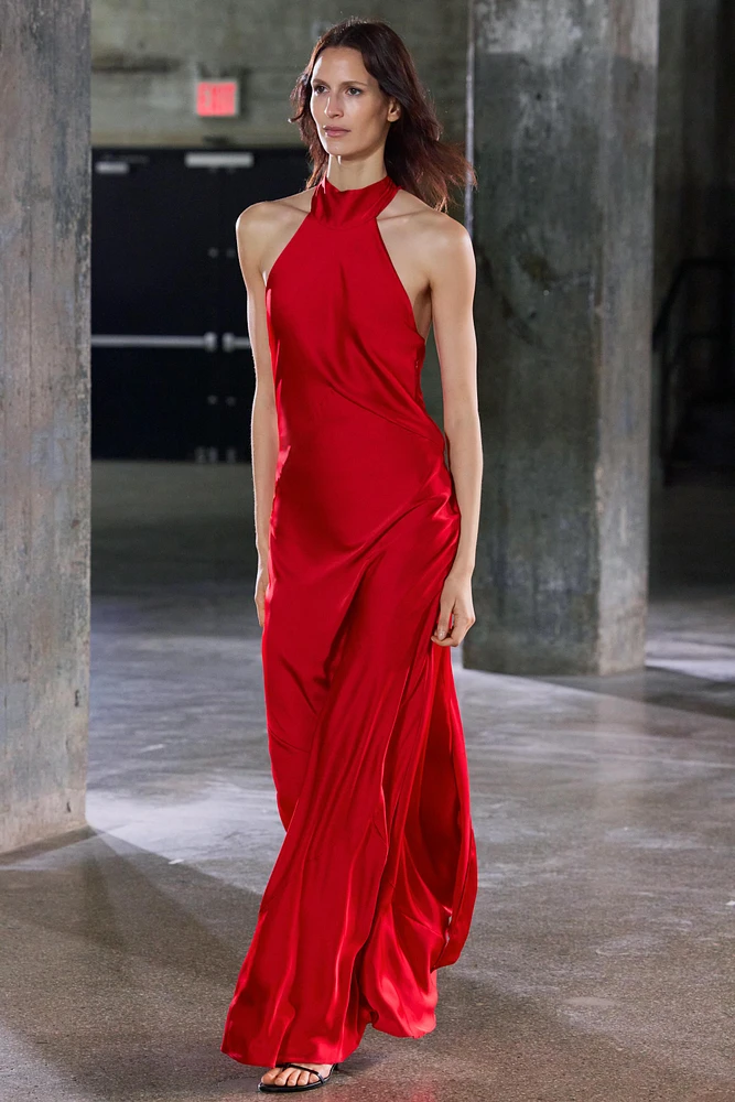 HALTER SATIN EFFECT DRESS