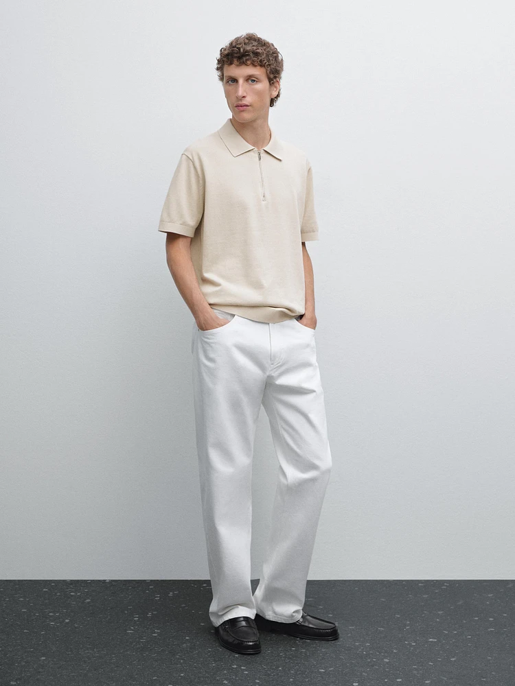 Cotton knit quarter-zip polo shirt
