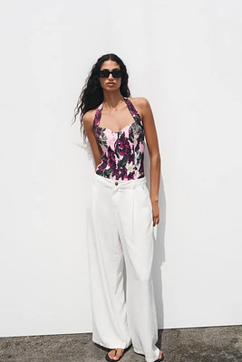 PRINTED HALTER BODYSUIT