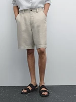 100% linen darted Bermuda shorts