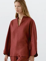 Blouse à col en V 100 % lin