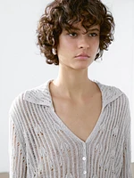 Cardigan en maille ajourée à col polo