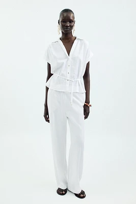 BELTED LINEN BLOUSE
