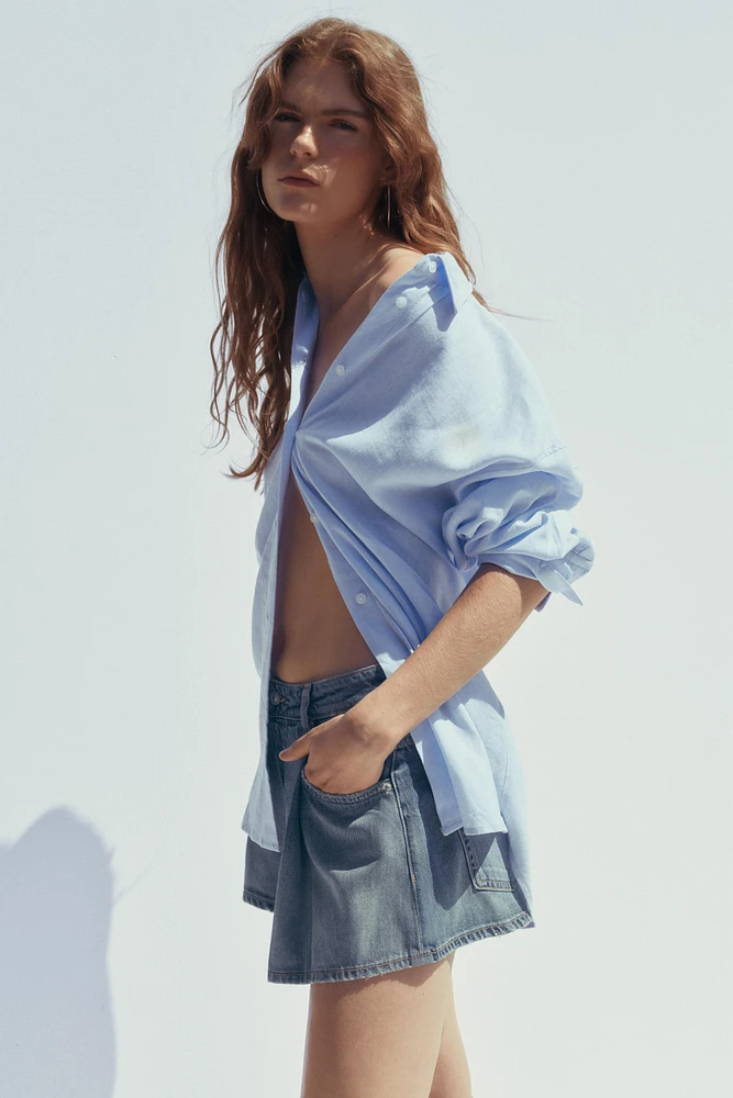 TRF PLEATED DENIM SHORTS