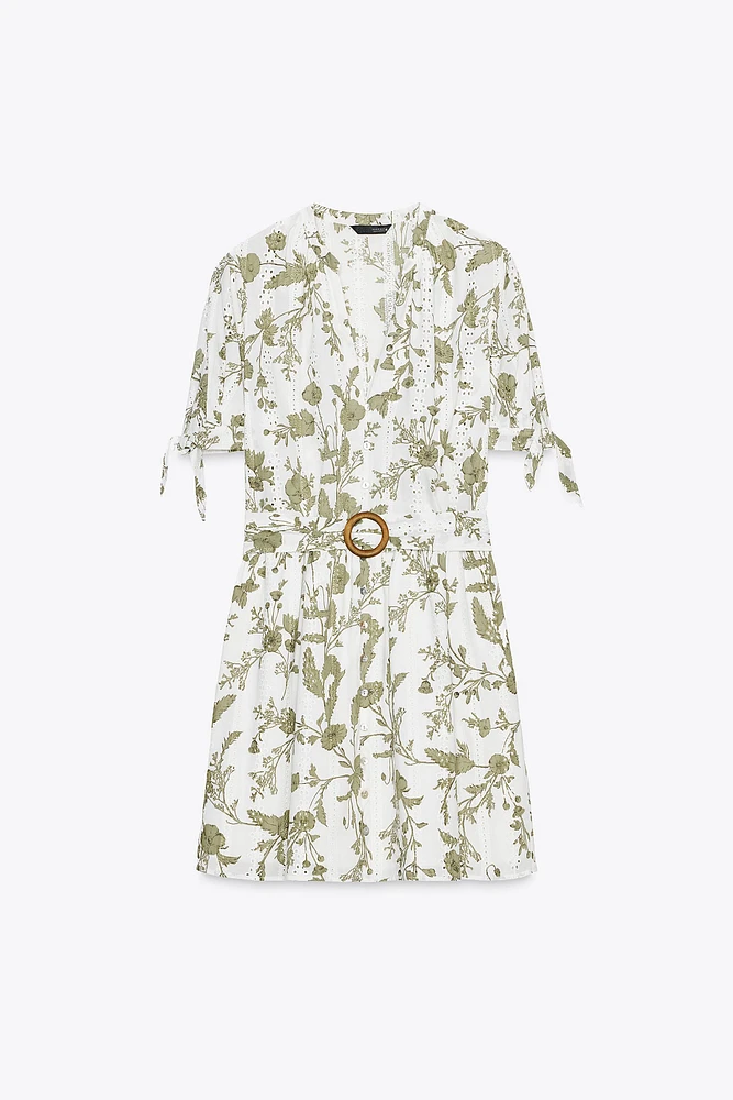 ROBE COURTE IMPRIMÉE BRODÉE AJOURÉE