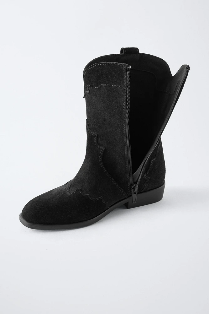 SUEDE COWBOY ANKLE BOOTS