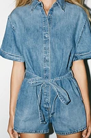 BELTED TRF DENIM SHORTS JUMPSUIT