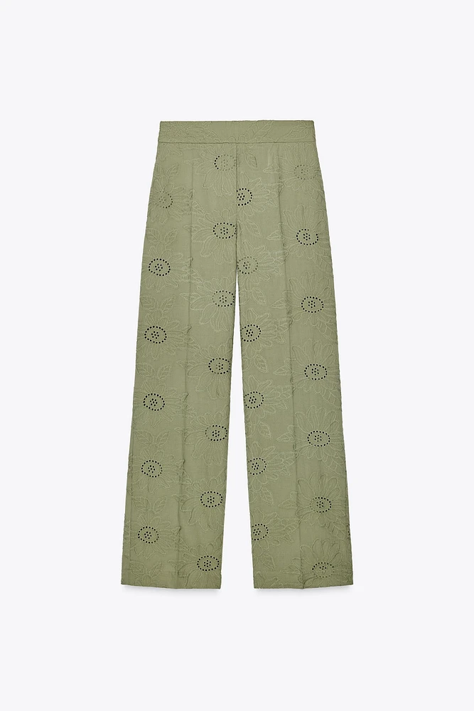 STRAIGHT LEG PANTS WITH OPENWORK EMBROIDERY