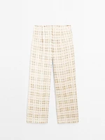 Flowing linen blend check trousers