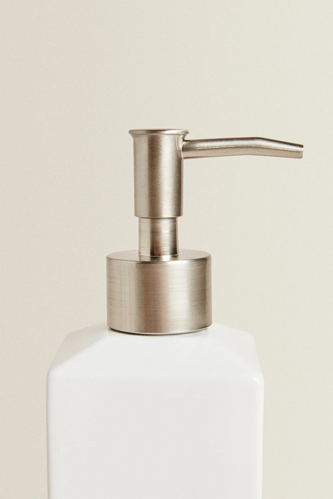 WHITE EARTHENWARE SOAP DISPENSER