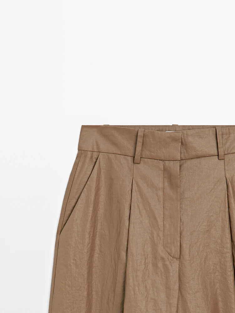Linen blend wide-leg trousers with darts - Studio