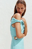ASYMMETRIC MIDI DRESS WITH APPLIQUÉ