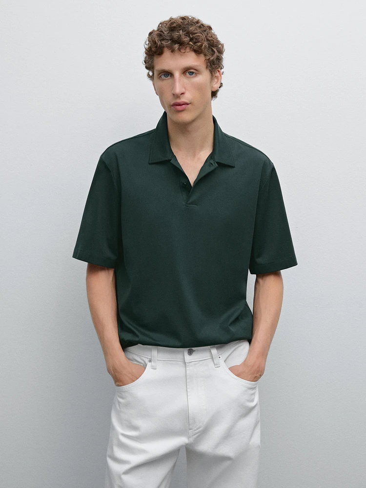 Slim fit cotton blend polo shirt
