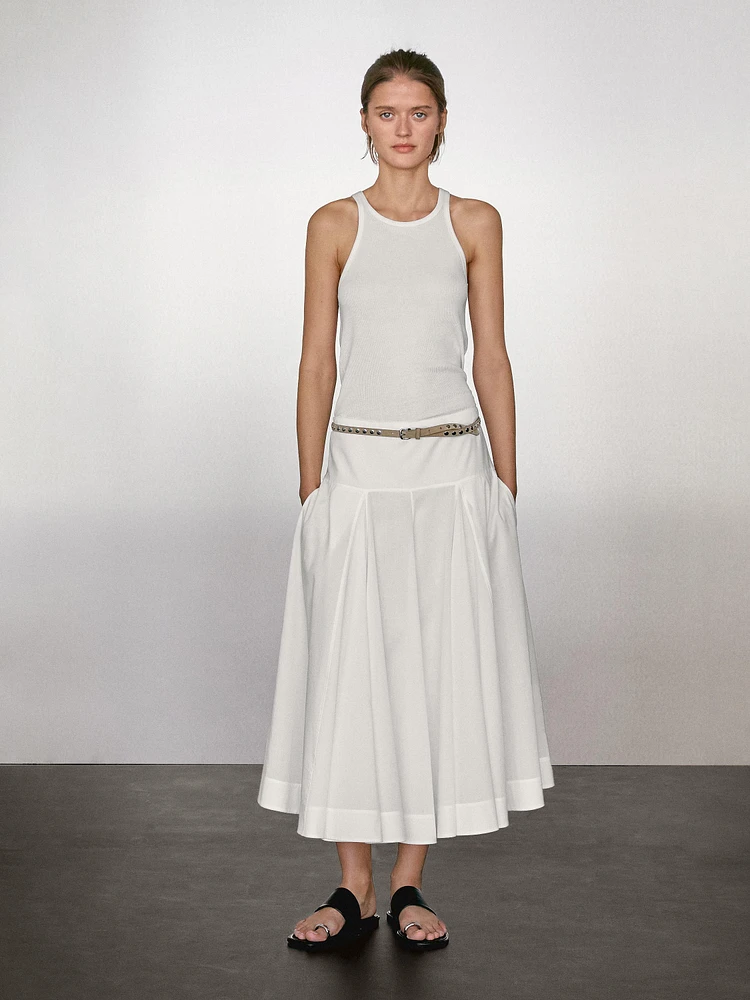 Jupe midi empiècement 100 % coton