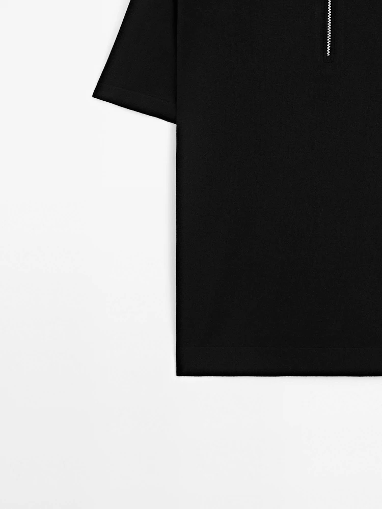 Cotton knit quarter-zip polo shirt