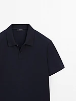 Slim fit micro textured cotton polo shirt