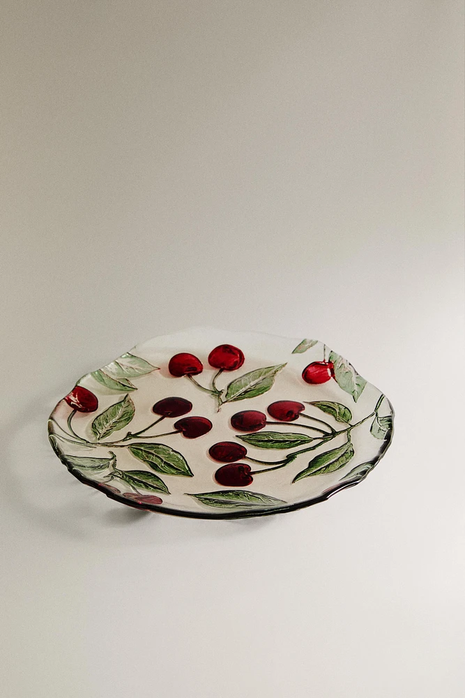 ASSIETTE À DESSERT VERRE RECYCLABLE CERISES