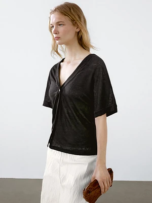 100% linen short sleeve cardigan