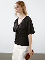 100% linen short sleeve cardigan