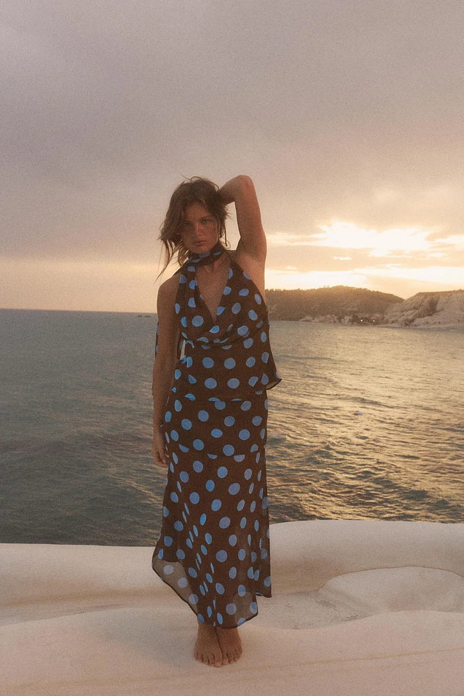 TOP HALTER À POIS ET FOULARD