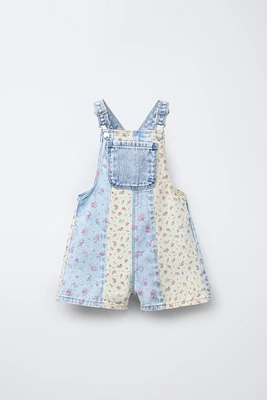 SALOPETTE COURTE EN DENIM PATCHWORK FLEURS