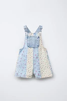 SALOPETTE COURTE EN DENIM PATCHWORK FLEURS