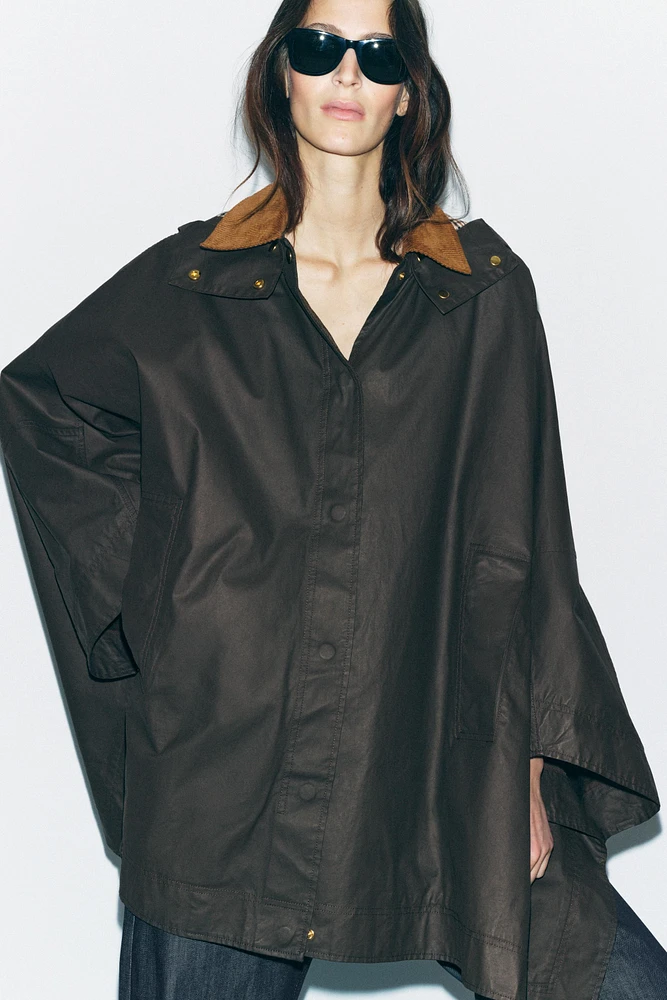 WAXED CAPE WITH CORDUROY COLLAR ZW COLLECTION