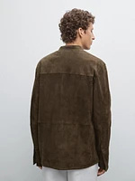 Suede leather stand collar shirt