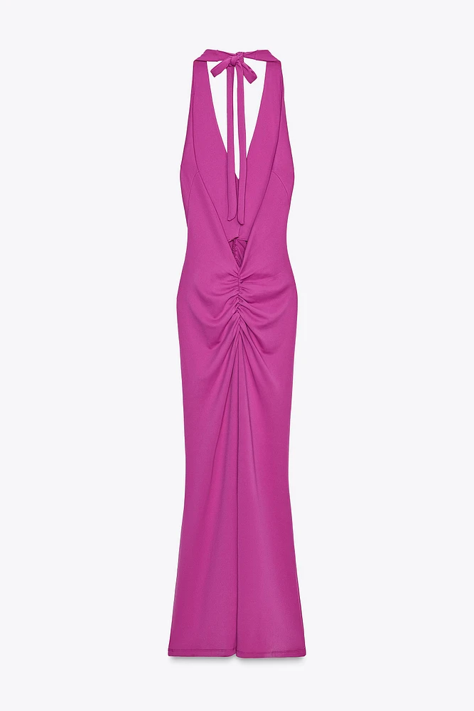 RUCHED HALTER DRESS