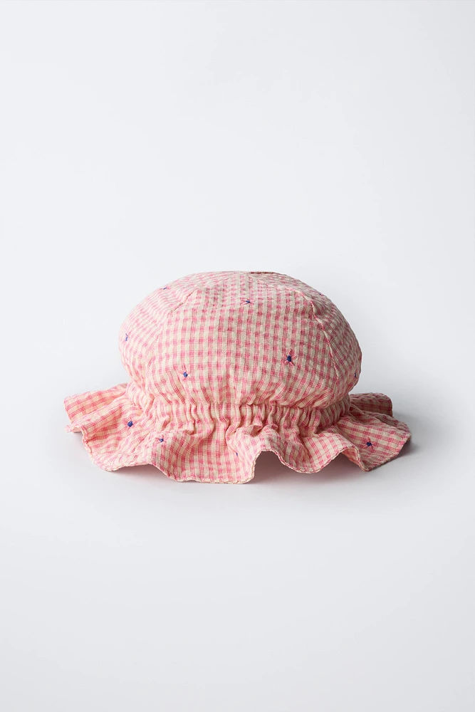 BONNET CARREAUX VICHY BRODÉ FLEURS