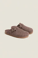 BUCKLED FELT MULE CLOG SLIPPERS